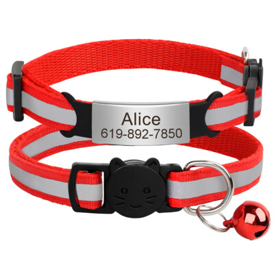 Reflective Breakaway Cat Collar with Bell Custom Personalized Engraved Name Tag