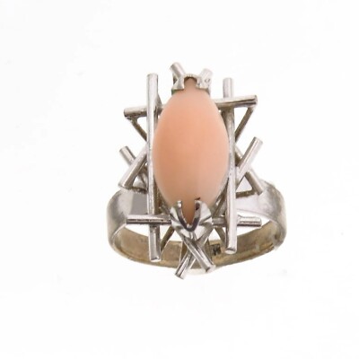 Vintage 10k Weißgold Engelshautkoralle Ring Größe 5,5