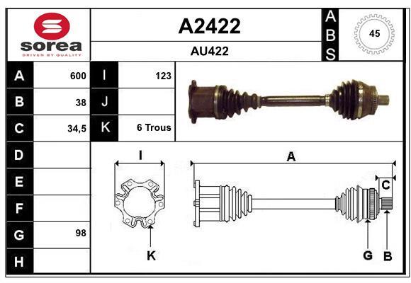 Arbre de transmission SNRA A2422 anti vibration pour réparer le cardan Audi A4 B6