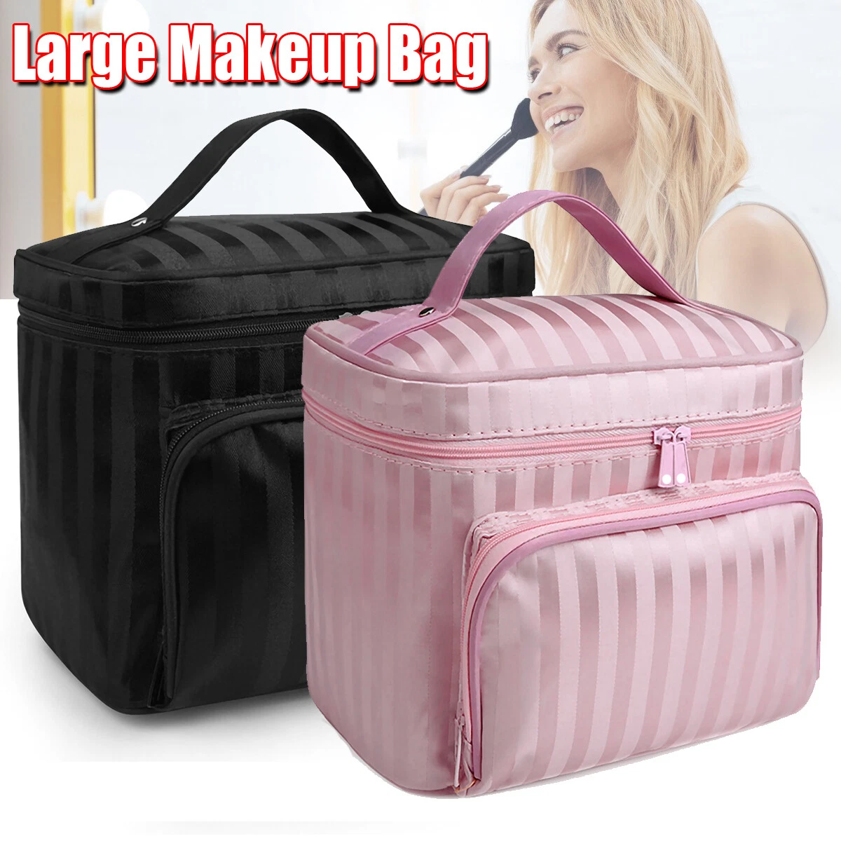 Professional Large Cosmetic Case Makeup Bag Storage Handle