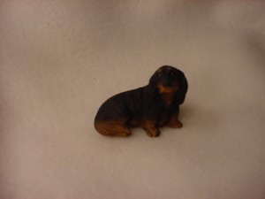 Long Hair Dachshund Black Puppy Dog Figurine Hand Painted