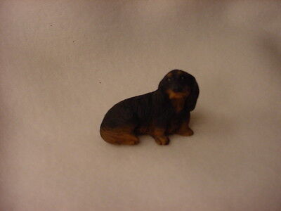 Long Hair Dachshund Black Puppy Dog Figurine Hand Painted