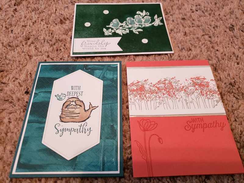 3 Stampin' Up! Cards Walrus, Painted Poppies, Free as a Bird, Sympathy