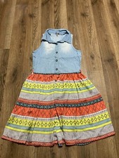 Poof Dress, Girls Size XS, Blue, Denim, Button Up, Sleeveless, Allover Print Hem