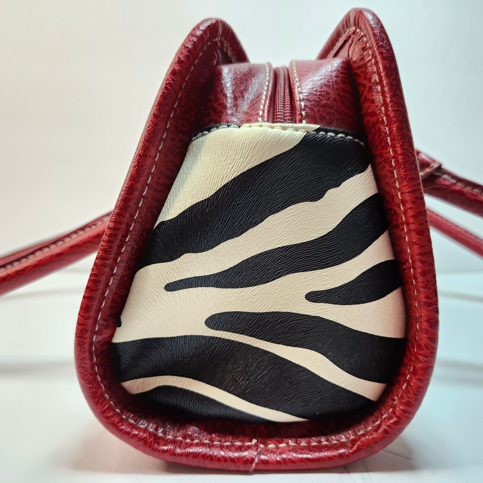 Zebra Purse Red Handles and Trim W/ Sparkle Buckl… - image 7