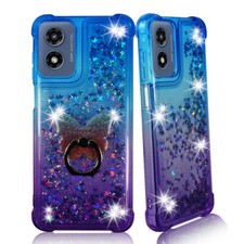 For Moto G Play 4G 2024- Liquid Glitter Bling Case Cover Phone  Ring Stand