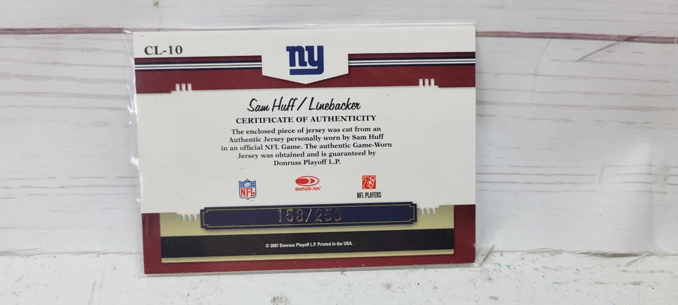 2007 Donruss Threads Century Legends Sam Huff Jersey CL-10 #/250 S1 - Image 2 of 2
