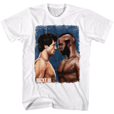 Rocky Balboa T-Shirt Movie New Official Rocky vs Clubber Rocky 3 White Cotton 