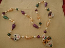 Mardi Gras Face Mask Necklace Multi color Bead New Orleans
