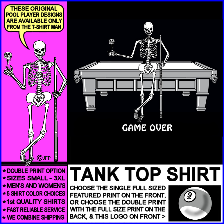 Game Over 9 Ball Billiard Pool Table Cue Stick Skeleton Pool Player Tank Top