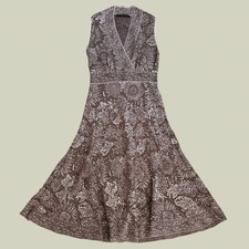 Peruvian Connection Dress Women Size S Sleeveless Long Flare Brown Sunflower