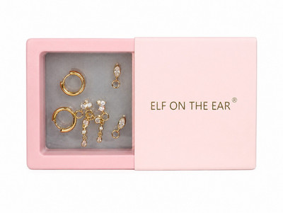 ELF ON THE EAR Gold Tone Hoop & Dangle Earrings Crystal Charm Hinged Signed