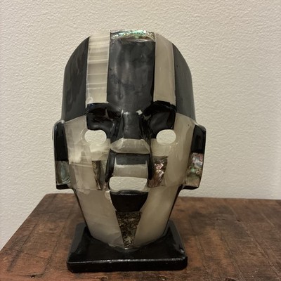 VTG Mosaic Aztek Mayan Tribal Death Mask Abalone Onyx Mother Of Pearl