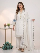 New Launching White Mal Chanderi Kurta Palazzo With Organza Dupatta For Women