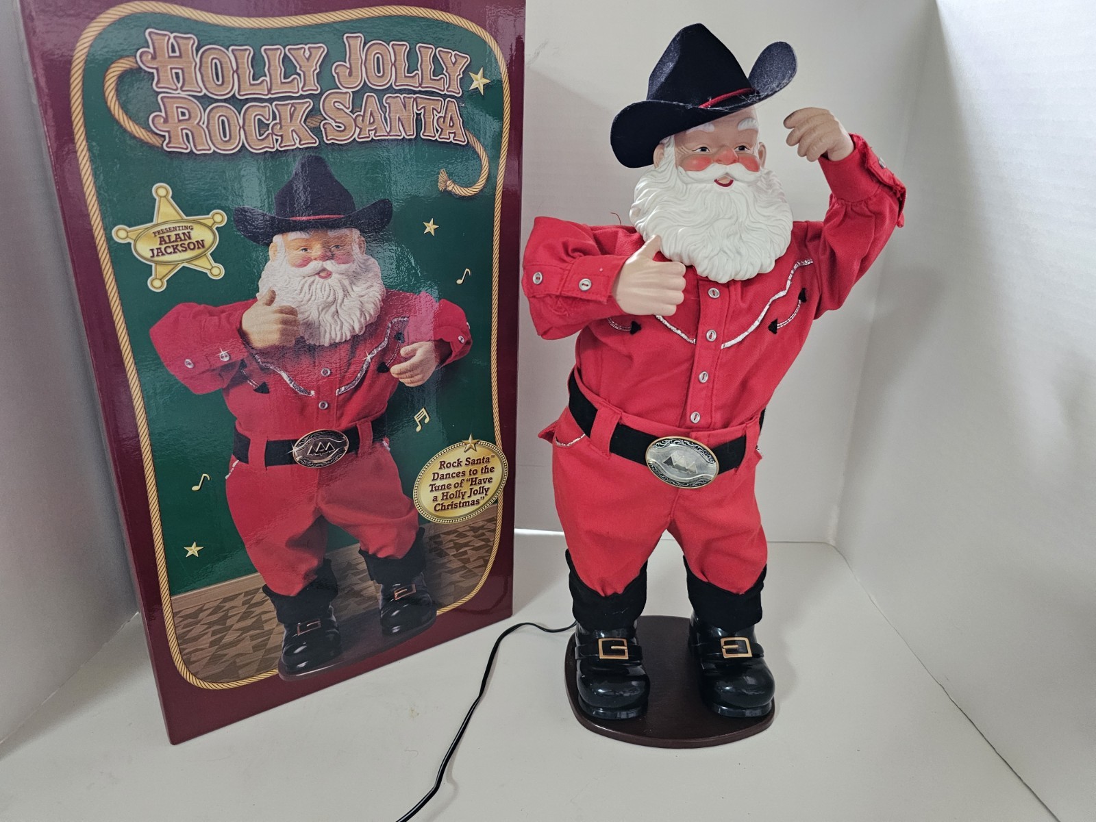 1999 Holly Jolly Rock Animated Musical Dancing Cowboy Santa Claus Alan Jackson