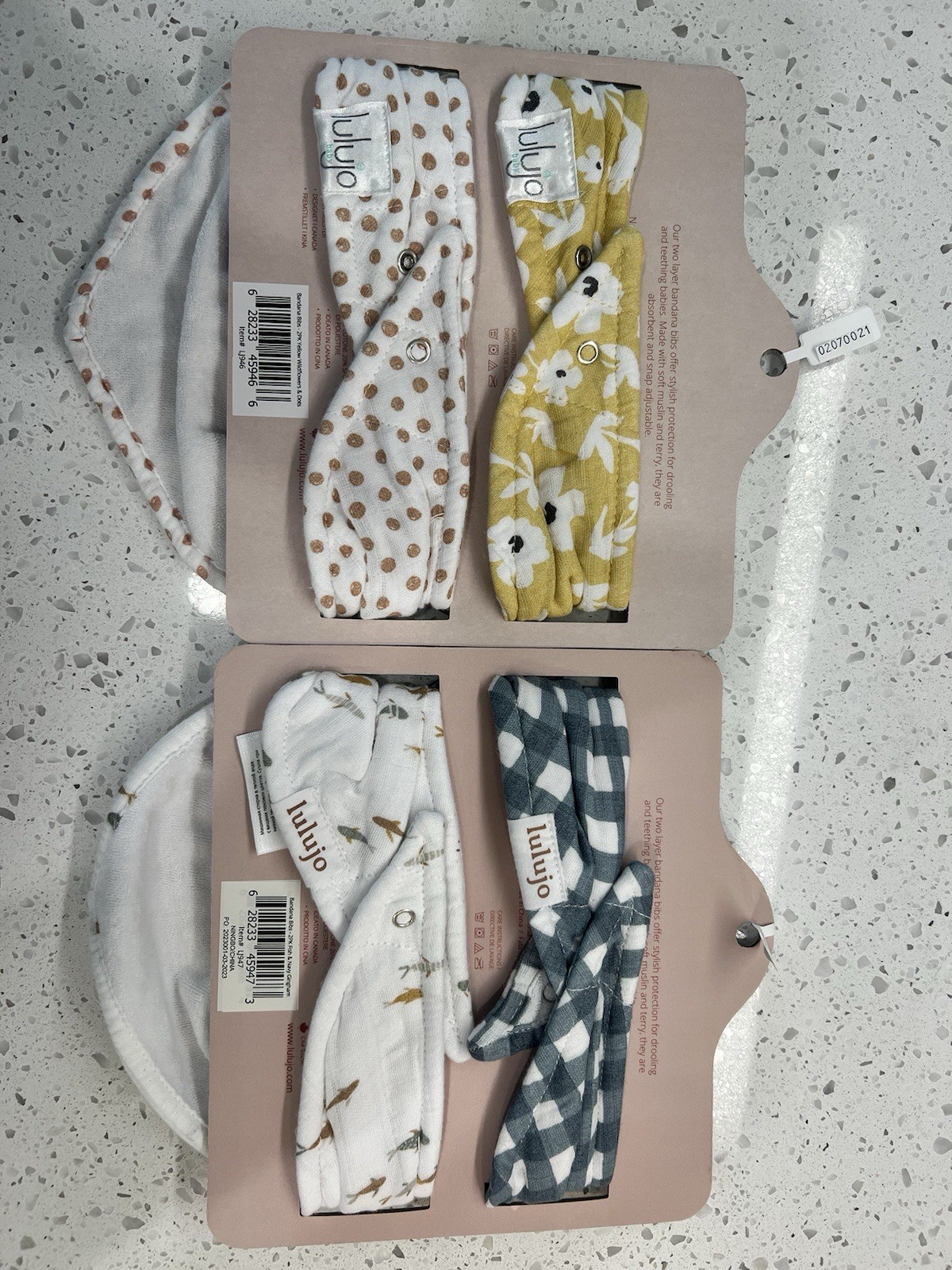 Lulujo Muslin Bandana Bibs Adjustable Snap Closure Set Of 4!! NEW