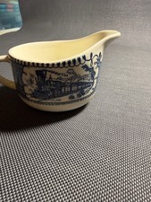 Vintage Currier and Ives Royal China Blue Cream and Handled Sugar Bowl Set