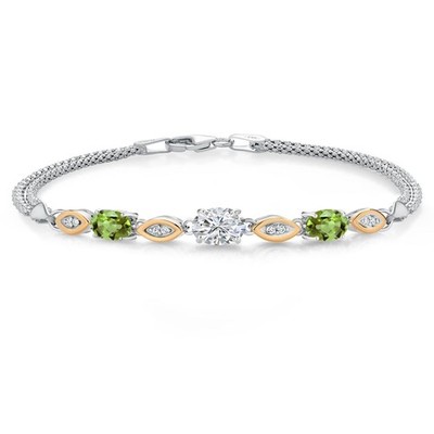 925 Silver and 10K Yellow Gold Lab Grown Diamond and Peridot Bracelet For Women