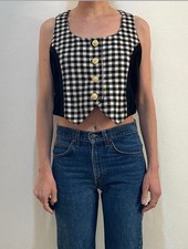 VERSUS Gianni Versace Vintage Gilet Vest Top Checks Wool Gold Button Size IT42 S