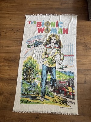 Vintage 1978 Cannon THE BIONIC WOMAN Beach Towel COLORFUL - Free Shipping