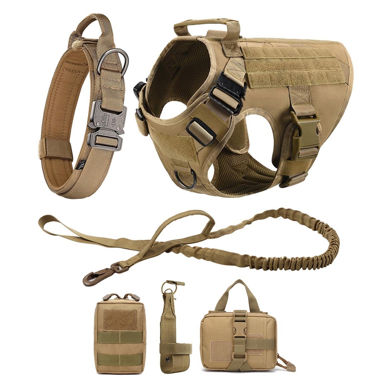 Tactical Dog Vest Kit with dog leash dog collar and Multiple Accessories