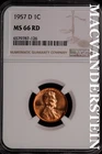 1957-D Lincoln Wheat Cent- NGC-MS66 RD Gem Brilliant Uncirculated Luster #SLM370
