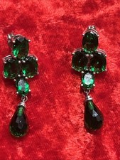 Simulated 5 stone emerald drop earrings with 925 Sterling