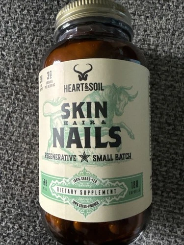 Heart & Soil 100% Grass Fed & Finished Hair Skin and Nails Supplement 180 Caps