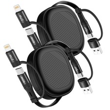 "5-in-1 Retractable Fast Charging Cable 2-Pack   USB-A/C to C/L, 60W, 3.8Ft"