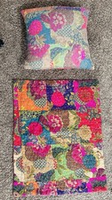 Lot of 2 Patchwork Print Kantha Indian Cotton Quilted Pillow Sham Boho EUC
