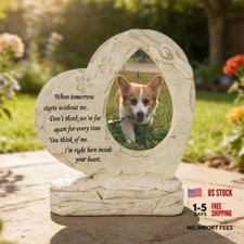 Heart Shaped Pet Dog Memorial Stones with Photo Frame, Pet Headstones Grave