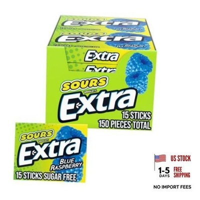 SOURS Blue Raspberry Sugar Free Chewing Gum, Sour Candy Bulk Gum Packs, 15