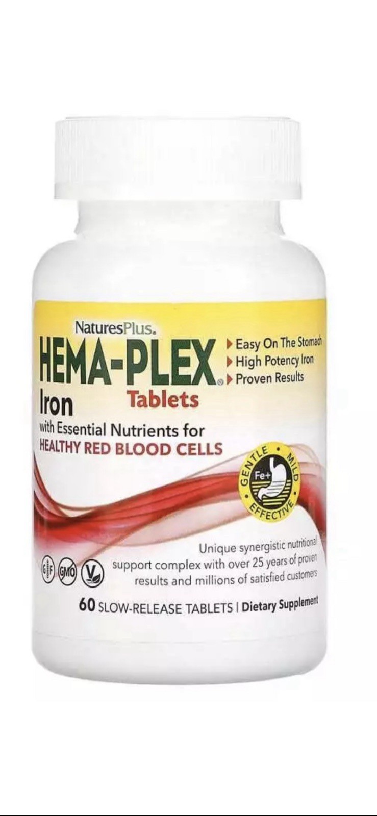NaturesPlus, Hema-Plex, Iron with Essential Nutrients 60 Slow-Release Tablets