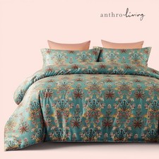 NEW Anthropologie Blue Orange Floral Boho Queen / King Bedding Duvet Sham Set