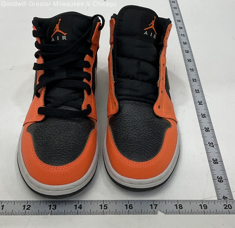 Jordan Girls Shoes Sneakers 1 Mid Black Cone Black Orange White Leather