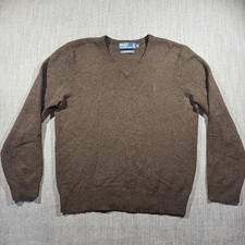 Polo Ralph Lauren Sweater Mens Medium Brown Lambswool Knit V Neck Pullover