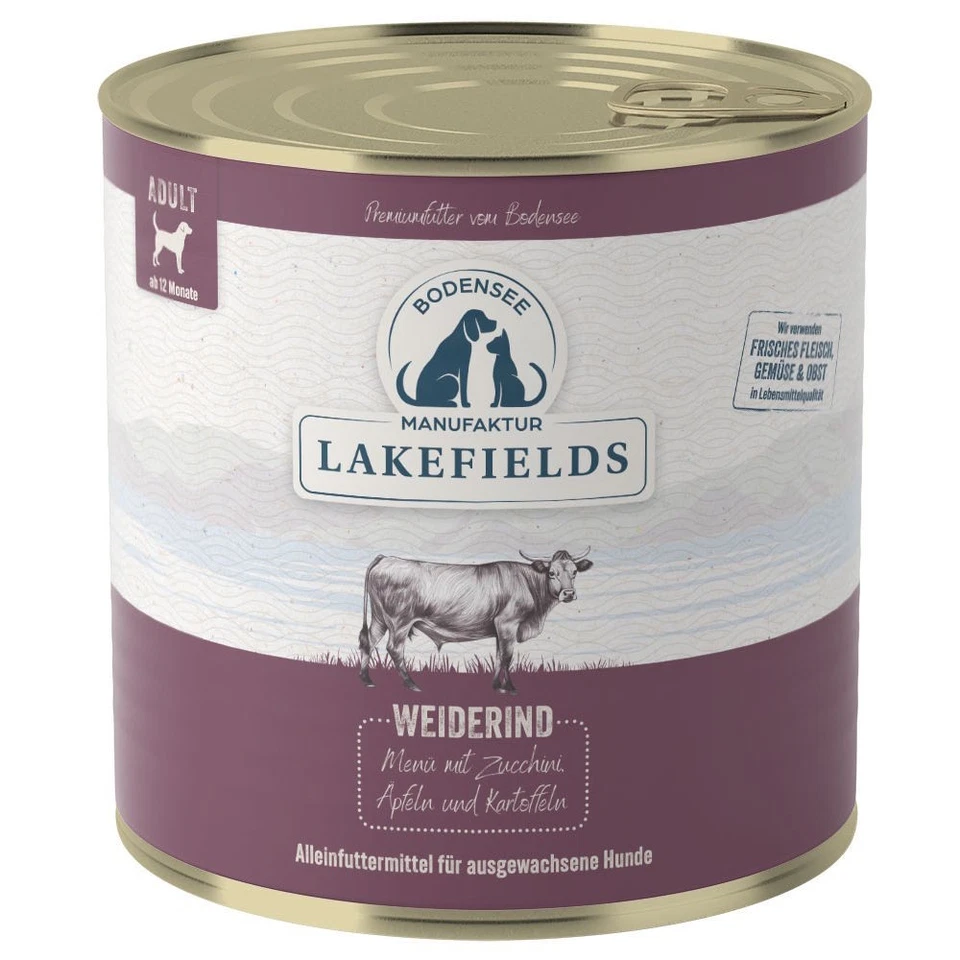 LAKEFIELDS MANUFAKTUR 6x 800g Nassfutter MENÜ RIND 61% Fleischanteil für Hunde