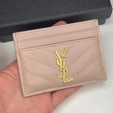 YVES SAlNT LAURENT Beige and Gold YSL Card Holder