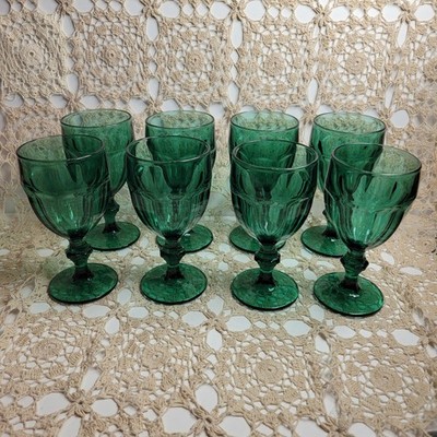 VTG Libbey Duratuff Gibraltar Water Goblets Set of 8 Juniper Emerald Green 7in