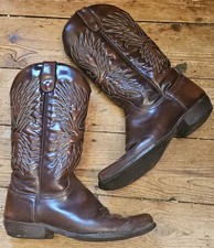 Sancho Vintage Strong Brown Leather Cowboy Boots, UK s.5, Stitch/Logo Pull Tabs.
