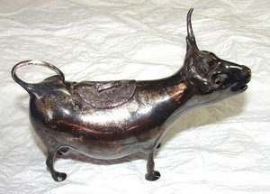 Antique German Cow Creamer--Marked .800---With Red Glass Eyes---157 Grams