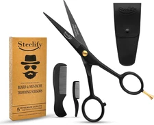 5" Beard Mustache Scissors with 1 Comb, 1 Comb and Black