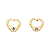 Genuine 14k Yellow Gold Cubic Zirconia 7mm Heart Screwback Safety Earring Studs