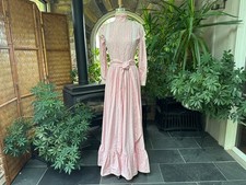 Vintage 1970s Laura Ashley Pink and White Ditsy Floral Ruffled Cotton Maxi Dress