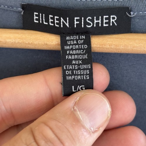 Eileen Fisher Blue Viscose Flex 3/4 Sleeve Pockets Crewneck Tunic Shirt Womens L - Picture 3 of 12