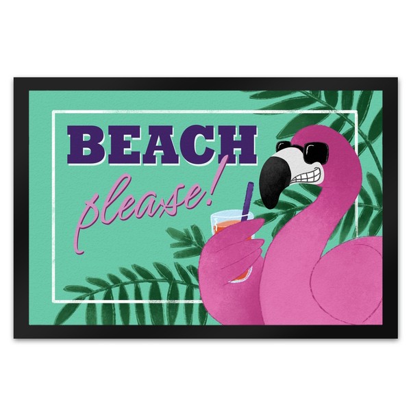 Beach Please FußMatte XL In 40X60 Cm Mit Coolem Flamingo-image