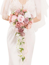 Bridal Bouquet Cascading, Dusty Rose Wedding Bouquets for Bride Bridesmaid 10" A