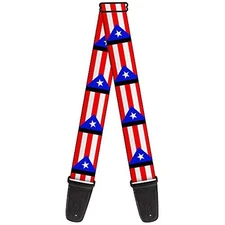 Buckle-Down Guitar Strap Puerto Rico Flag Repeat Black 2 Inches Wide