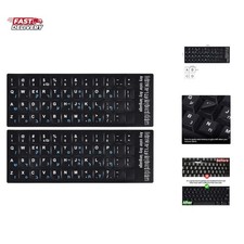 2PCS Hebrew English Keyboard Stickers Black Background with Blue Letters Repl...