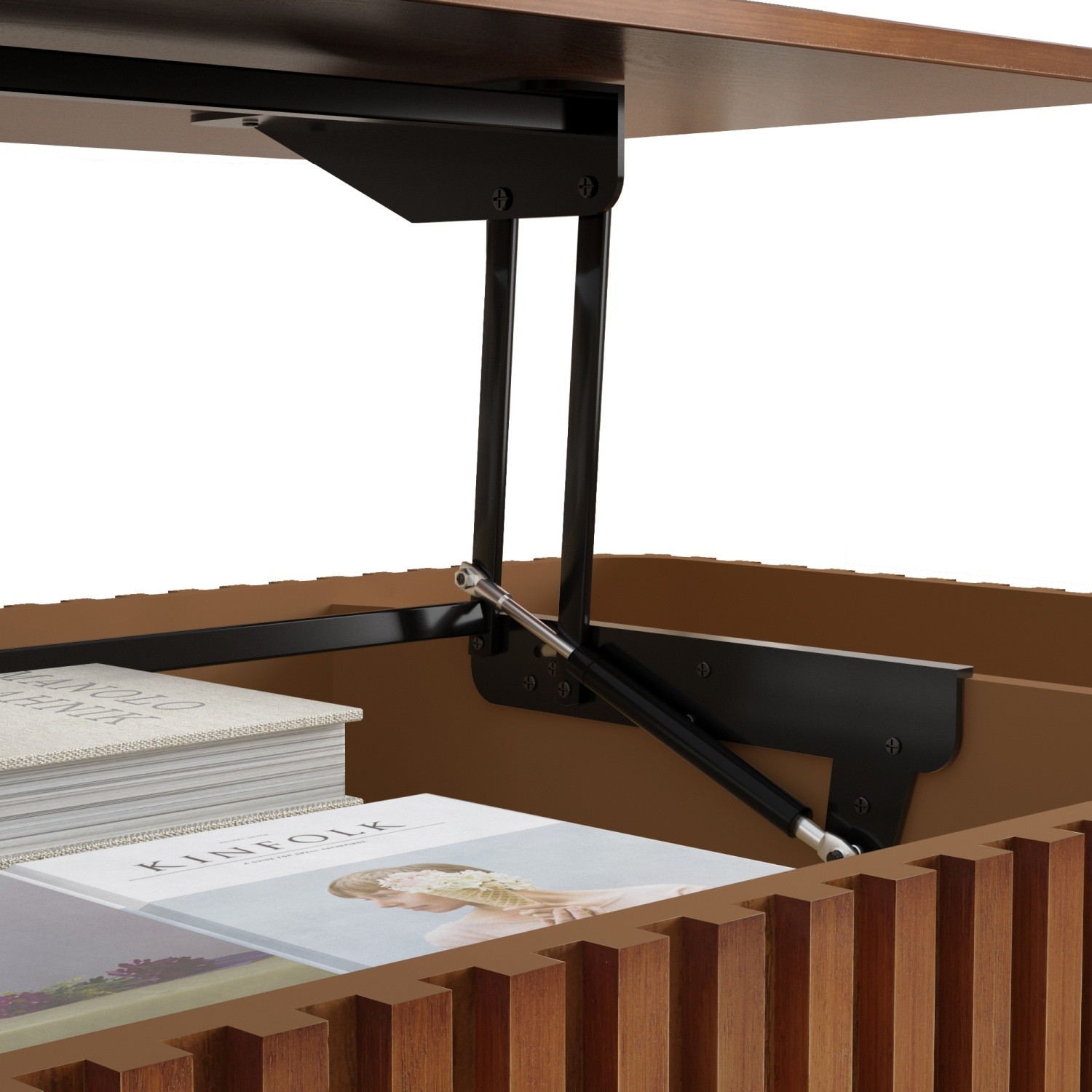 Vintage 2-Tier Lift Top Coffee Table  with Hidden Compartment & Solid Wood Legs